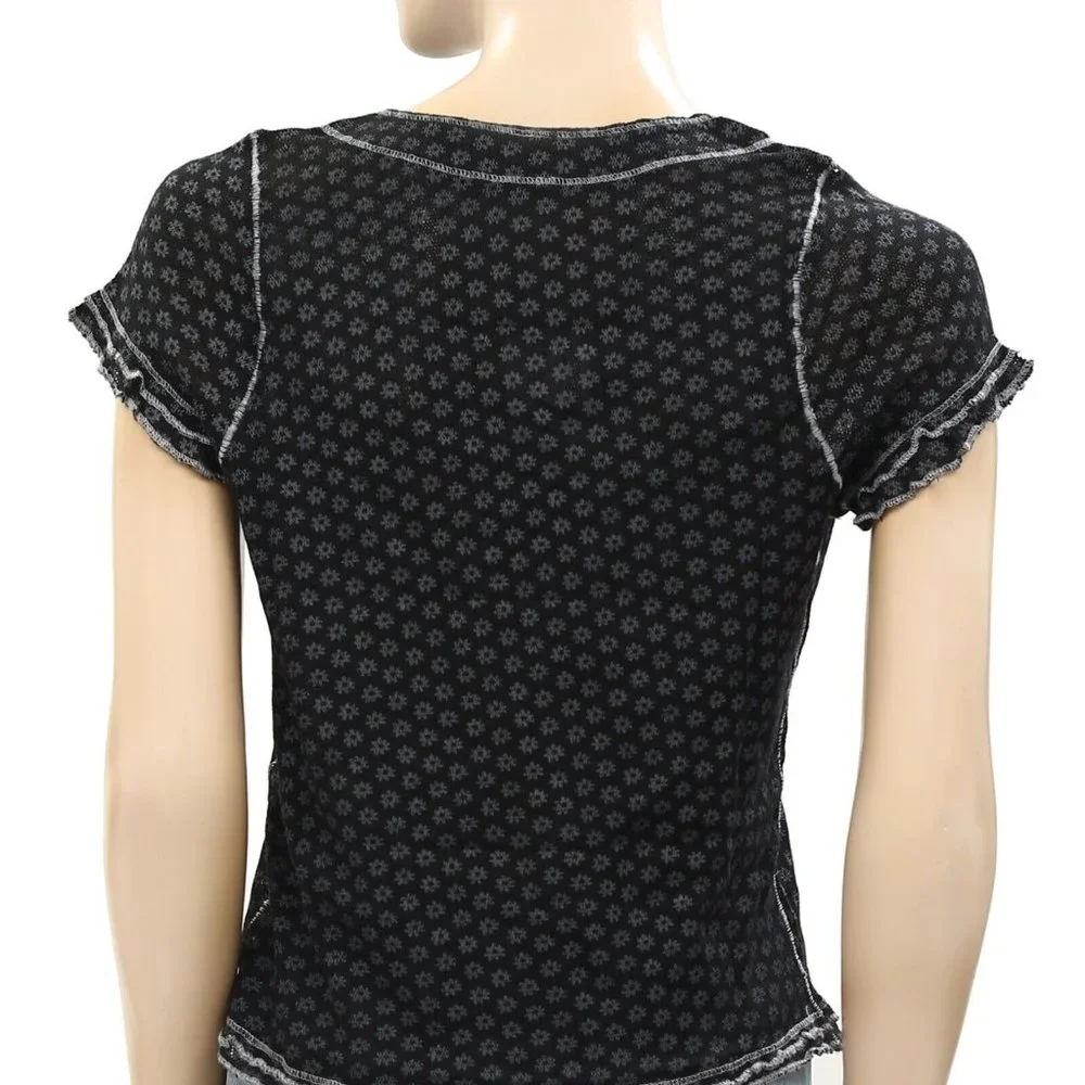 Free People Garner Tee Blouse Top Floral Print Ruffle Short Sleeve - Picture 7 of 7